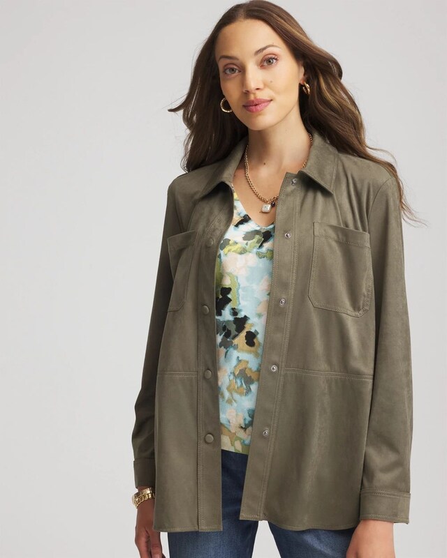 Suede Collared Long-Sleeved Shacket - image 1